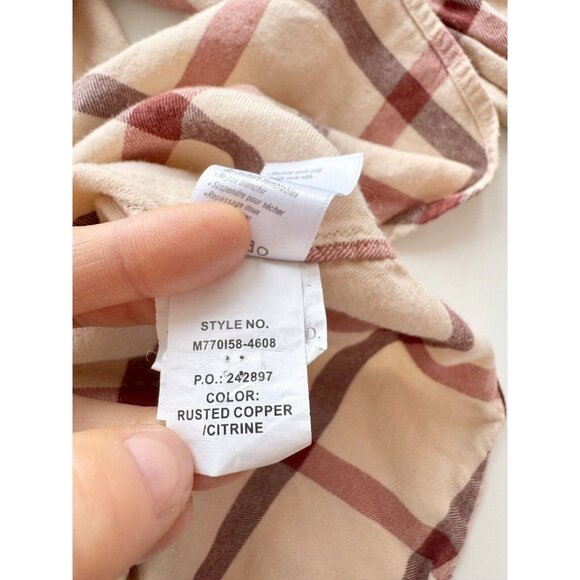 Men's PAIGE Everett Rusted CopperCheck Cotton Flannel Button Down Shirt, Size L - Picture 13 of 14